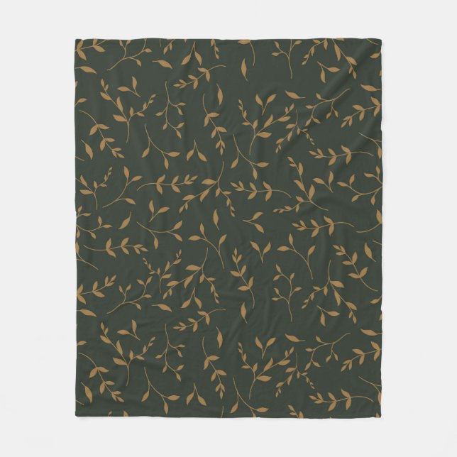 Couverture Polaire Forêt verte à motif de feuilles d'or lunatique (Devant)