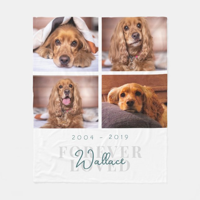 Couverture Polaire Forever Loved Pet Dog Memorial Photo Collage blanc (Devant)