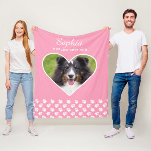 Couverture Polaire Forme cardiaque Photo Pet Personnalisée Sur Rose &