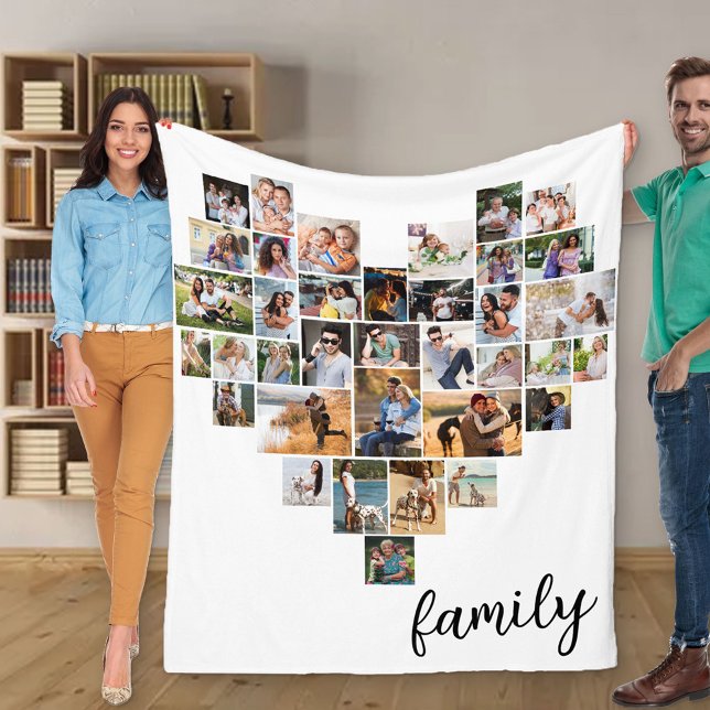Couverture Polaire Forme de coeur 36 Collage photo Script de famille  (Créateur téléchargé)
