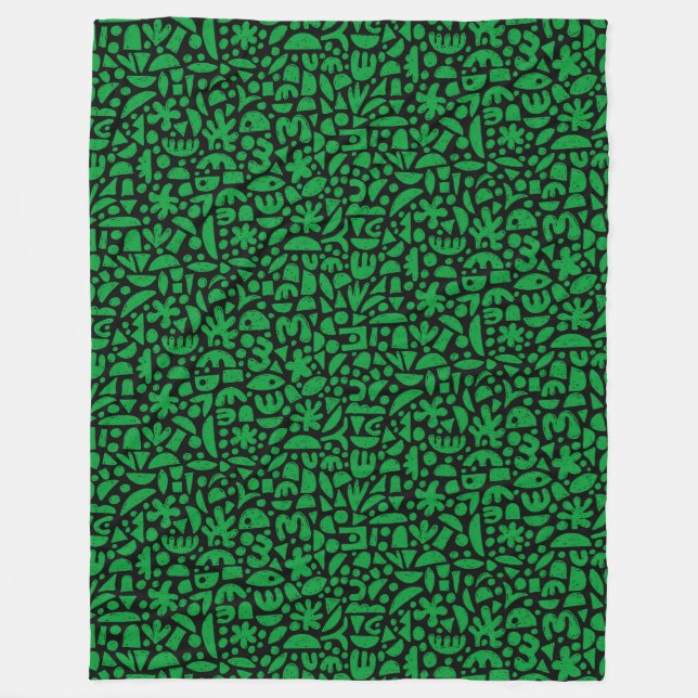Couverture Polaire Formes Abstrait 140821 - Vert herbe sur noir (Devant)