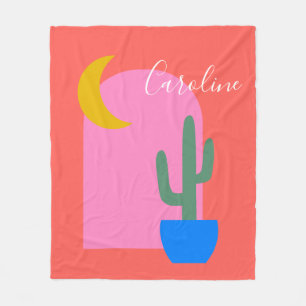Couverture Polaire Formes colorées de lune Boho Cactus en rouge sur 