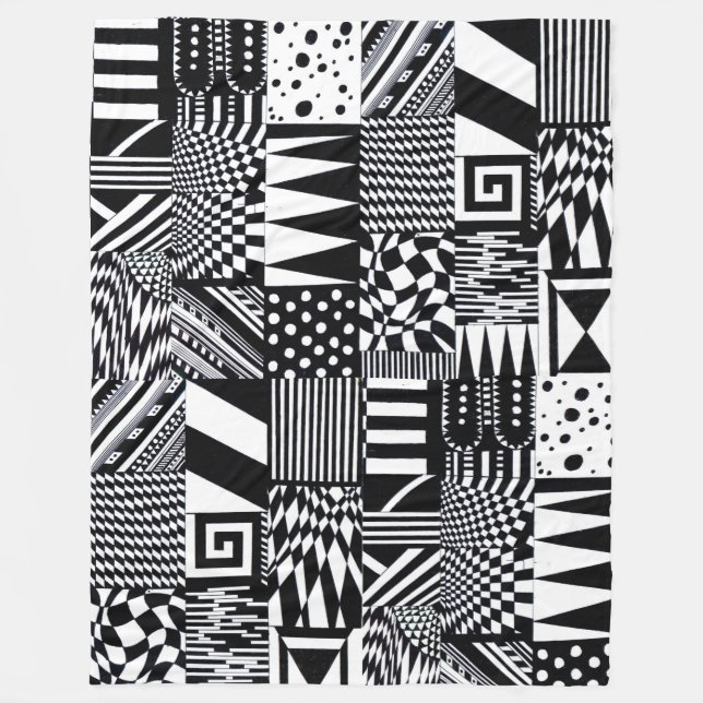 Couverture Polaire Formes géométriques abstraites main motif noir bla (Devant)