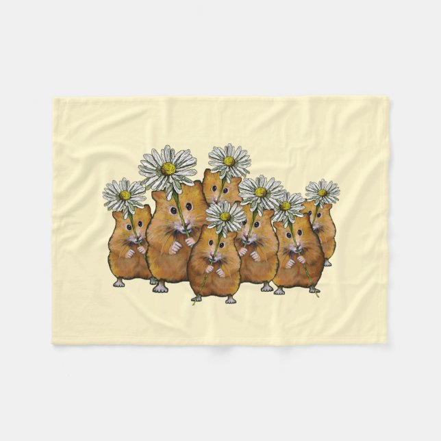 Couverture Polaire Foule des hamsters mignons tenant des marguerites (Devant (Horizontal))
