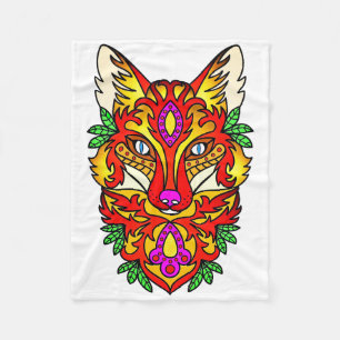 Couverture Polaire Fox boho louf art abstrait rouge violet blanc