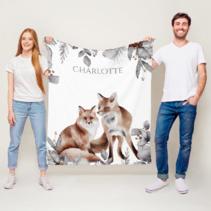 Couverture Polaire Fox Couple hiver Foliage Noël Personnalisé