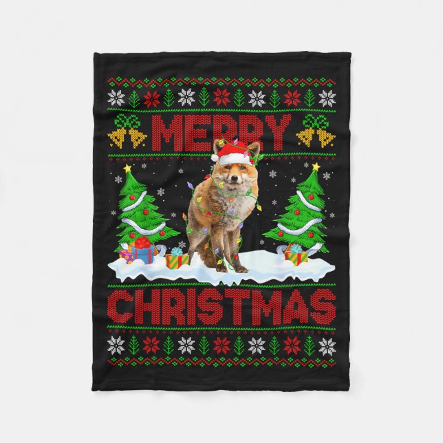 Couverture Polaire Fox Ugly Xmas Sweater Funny Fox Animal Merry Chris (Devant)
