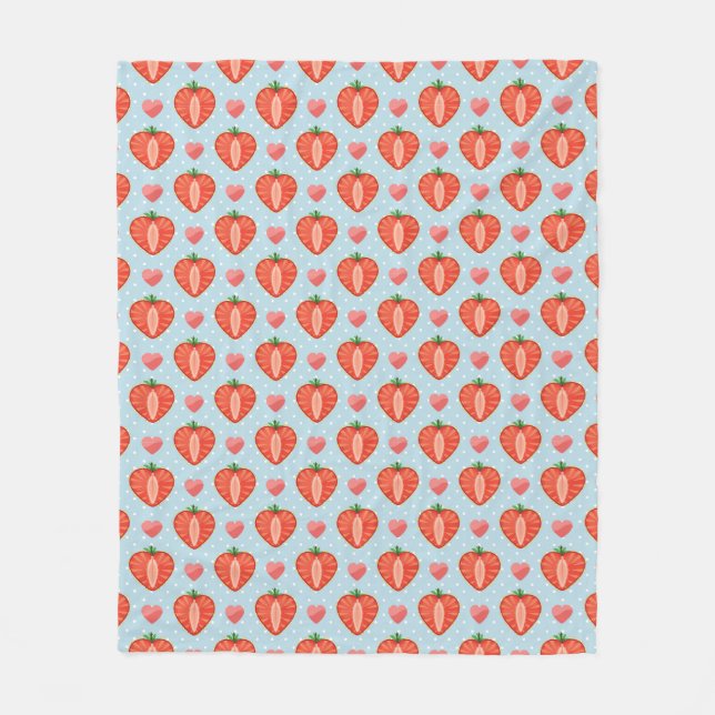 Couverture Polaire Fraises de coeur avec le pois et les coeurs (Devant)