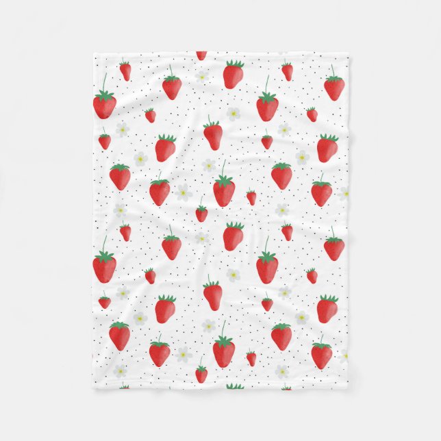 Couverture Polaire Fraises et fleurs d'été mignonnes (Devant)