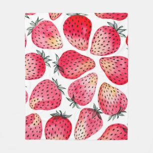 Couverture Polaire Fraises peintes à l'aquarelle et à l'encre