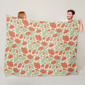 Couverture Polaire Fraises rouges et feuilles verts motif