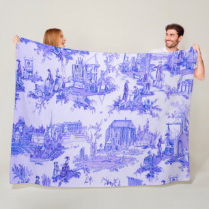 Couverture Polaire Français Bleu Blanc Toile Chinoiserie Style Rustiq