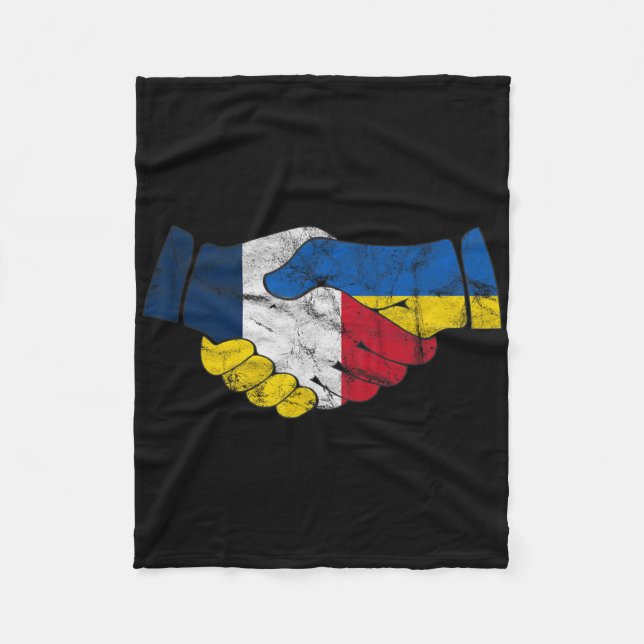 Couverture Polaire France And Ukraine Friendship Handshake Flags Vint (Devant)