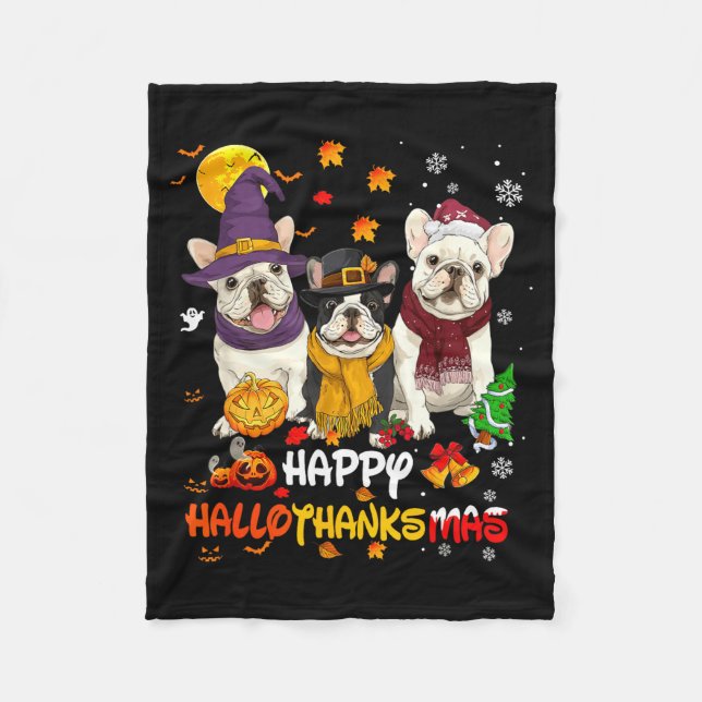 Couverture Polaire French Bulldog Happy Hallothanksmas Dog Lover Chri (Devant)