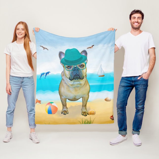 Couverture Polaire French Bulldog sur la plage (En situation)