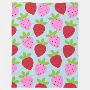 Couverture Polaire Fruit aux fraises rétro Motif rose rouge bleu