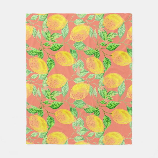 Couverture Polaire Fruit citron motif jaune et pêche rose (Devant)