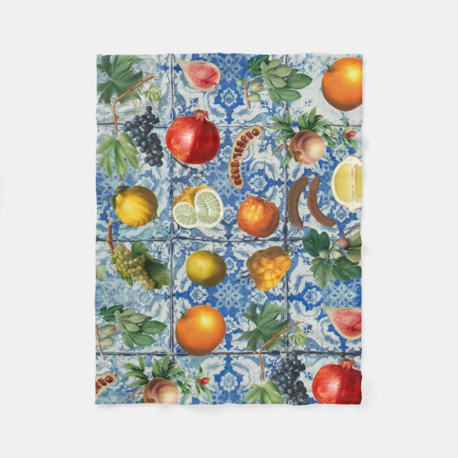 Couverture Polaire Fruit d'été méditerranéen & Mosaïque Bleue Blanc (Devant)