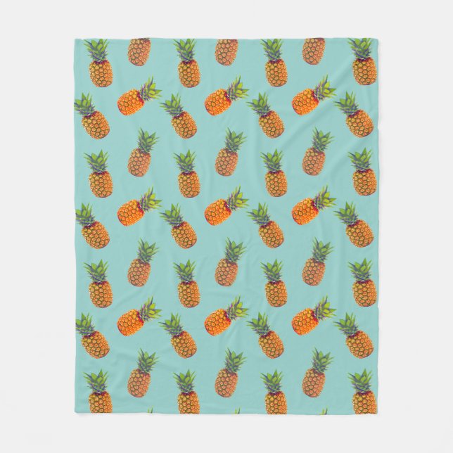 Couverture Polaire Fruits d'ananas sur Turquoise (Devant)