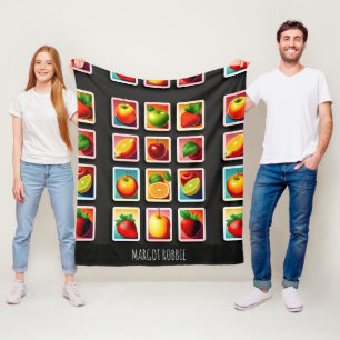 Couverture Polaire Fruits en boîte carrée Motif vert rouge