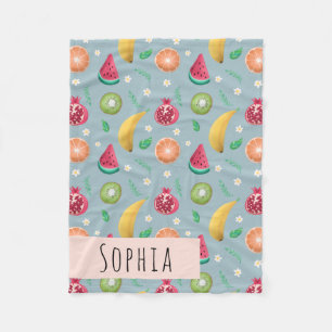 Couverture Polaire Fruits tropicaux mignons Motif d'été Nom Enfants