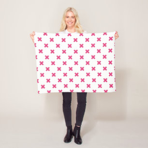 Couverture Polaire Fuchsia croix sur le blanc