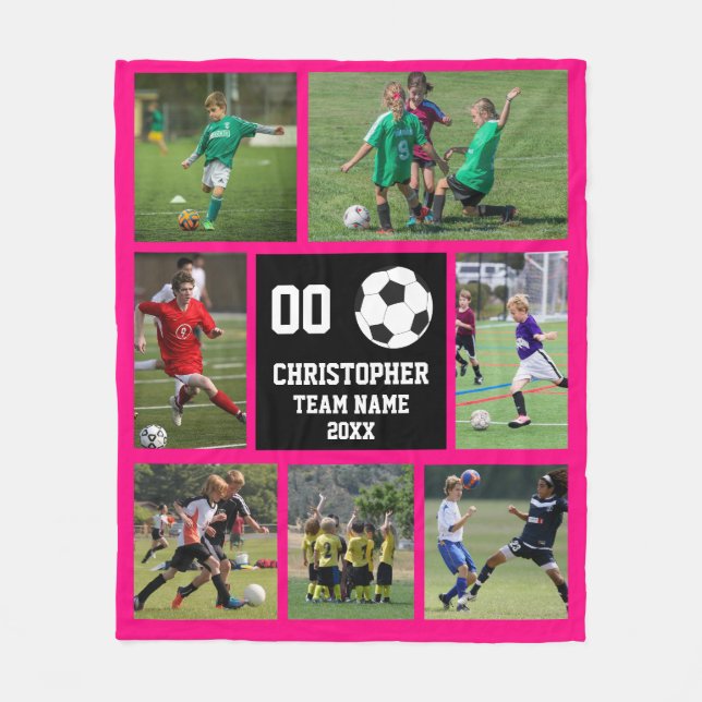 Couverture Polaire Fuchsia de football avec nom du joueur (Devant)