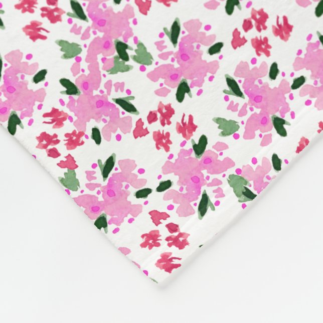 Couverture Polaire Fuchsia Pink Aquarelle Jardin Floral (Coin)