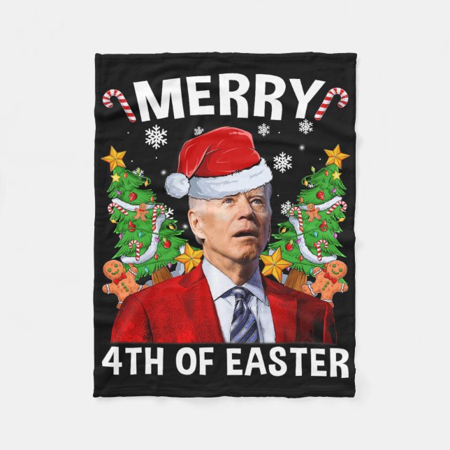 Couverture Polaire Fun Joe Biden Noël Santa Hat Joyeux 4ème Eas (Devant)