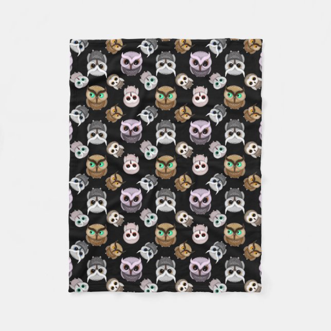 Couverture Polaire Fun Owl Motif sur Black Arrière - plan (Devant)