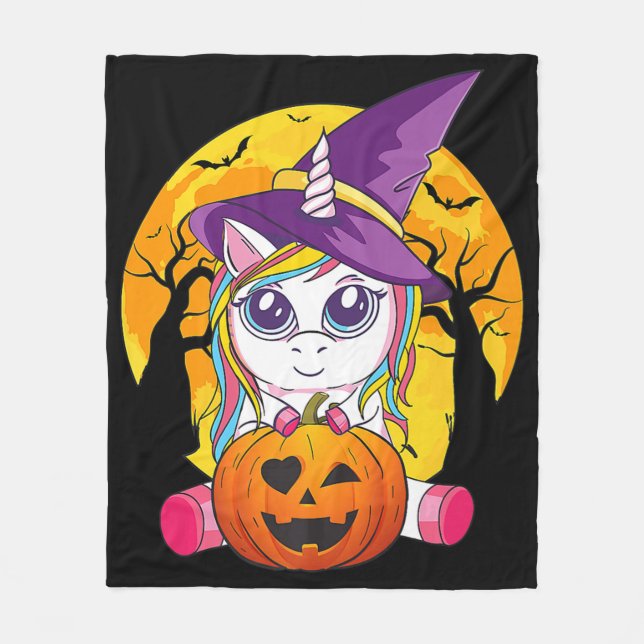 Couverture Polaire Fun Retro Halloween Gifts Cute Witchy Unicorn Girl (Devant)