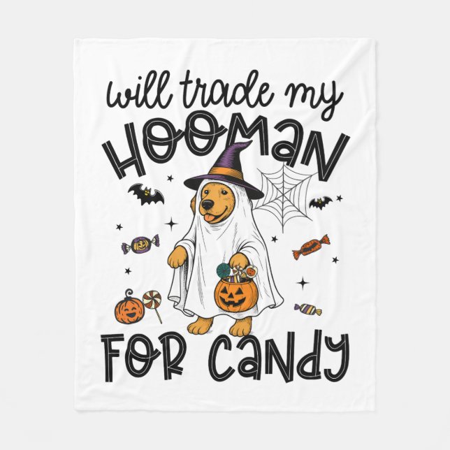Couverture Polaire Funky Golden Dog Halloween Ghost Éffrayant (Devant)