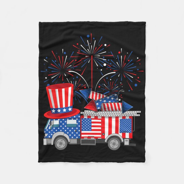 Couverture Polaire Funky Oncle Sam Firetruck Et Fireworks Usa Drapeau (Devant)