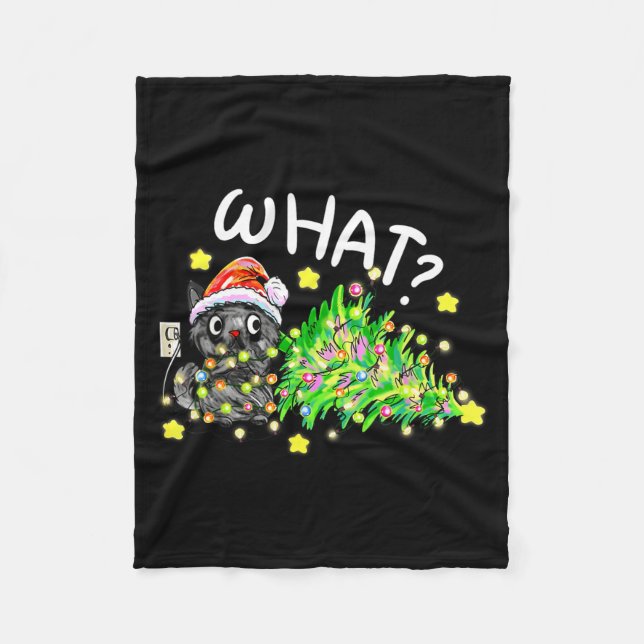 Couverture Polaire Funny Black Cat Gift Pushing Christmas Tree Over C (Devant)