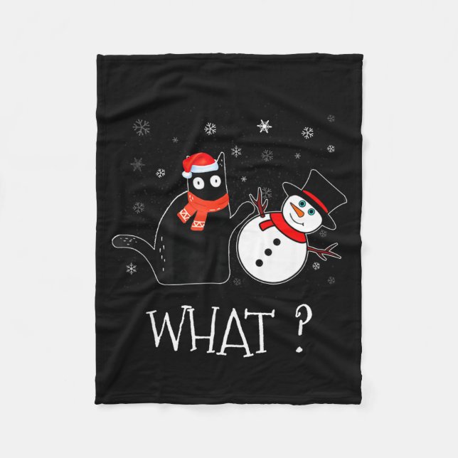 Couverture Polaire Funny Black Cat Pushing Snowman Christmas Winter C (Devant)