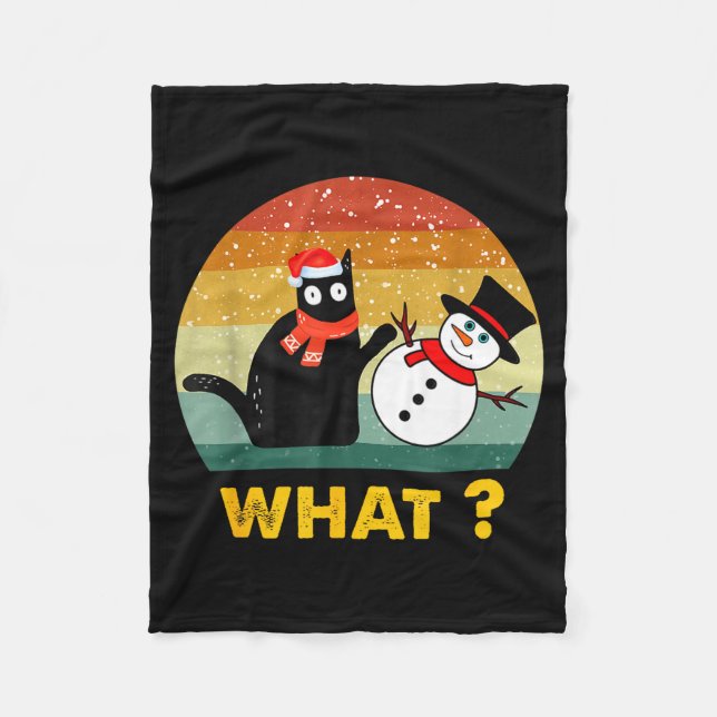 Couverture Polaire Funny Black Cat Pushing Snowman Xmas Winter Costum (Devant)