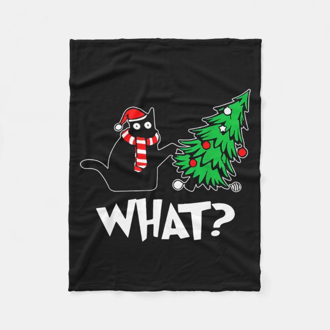 Couverture Polaire Funny Black Cat Xmas Pushing Christmas Tree Over C (Devant)