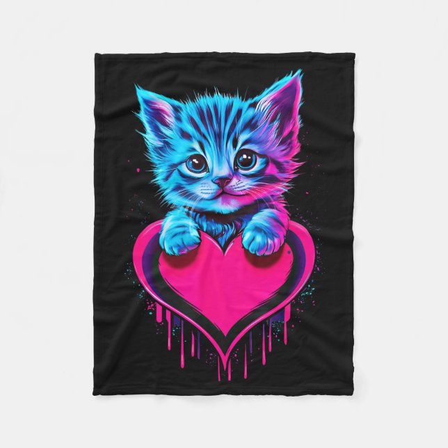 Couverture Polaire Funny Blacklight Glitch Art Cute Cat Kitten Valent (Devant)