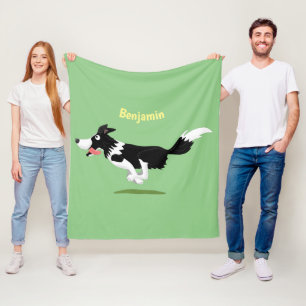 Couverture Polaire Funny Border Collie chien en course dessin animé