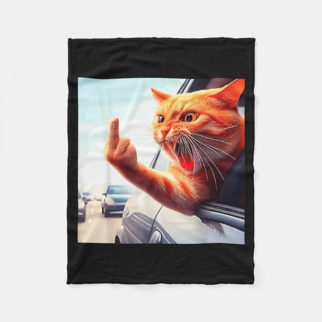 Couverture Polaire Funny Cat Middle Finger Hilarious Cat In The Car C (Devant)