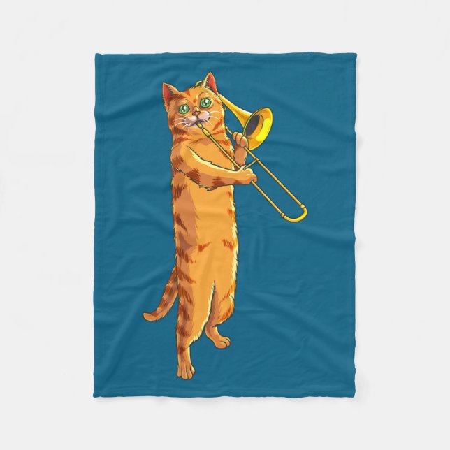Couverture Polaire Funny Cat Playing Trombone Gift Cool Kitten Musici (Devant)