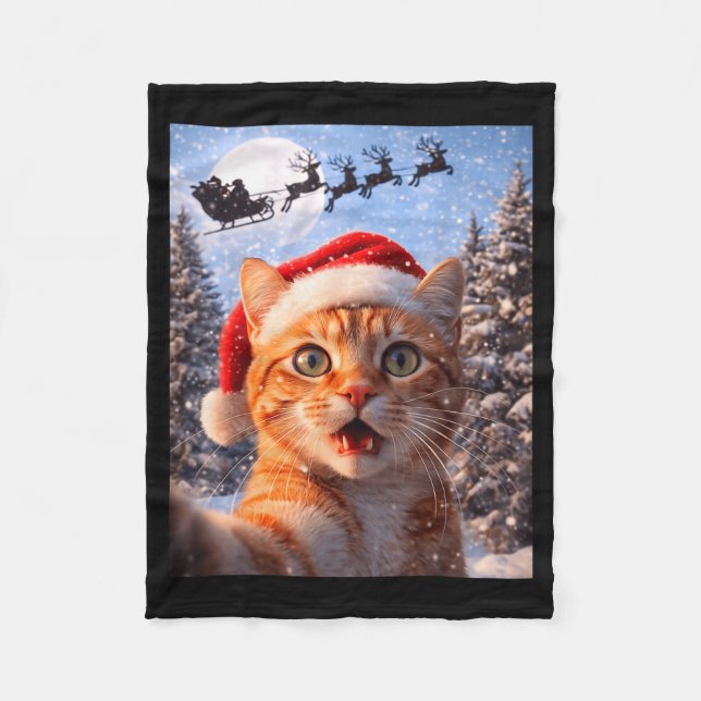 Couverture Polaire Funny Cat Selfie With Santa Claus Christmas Men Wo (Devant)