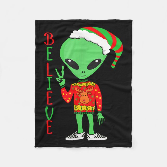 Couverture Polaire Funny Christmas Alien Ugly Sweater I Believe Santa (Devant)
