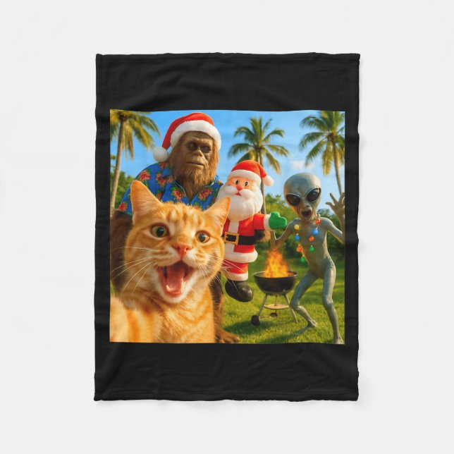 Couverture Polaire Funny Christmas Cat Selfie With Bigfoot &amp; Alie (Devant)