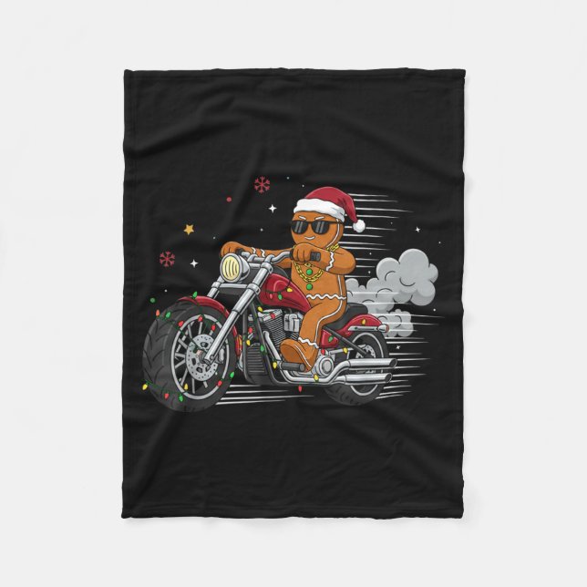 Couverture Polaire Funny Christmas Gingerbread Man Biker Riding A Mot (Devant)