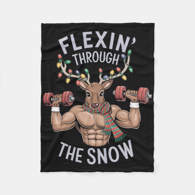 Couverture Polaire Funny Christmas Gym Workout Reindeer Flexin  (Devant)