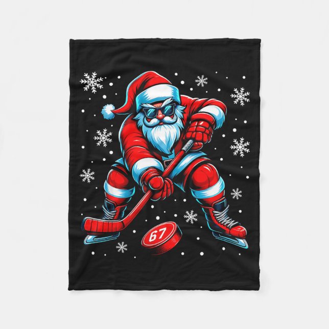 Couverture Polaire Funny Christmas Hockey Cool Santa Claus 6 7 Meme T (Devant)