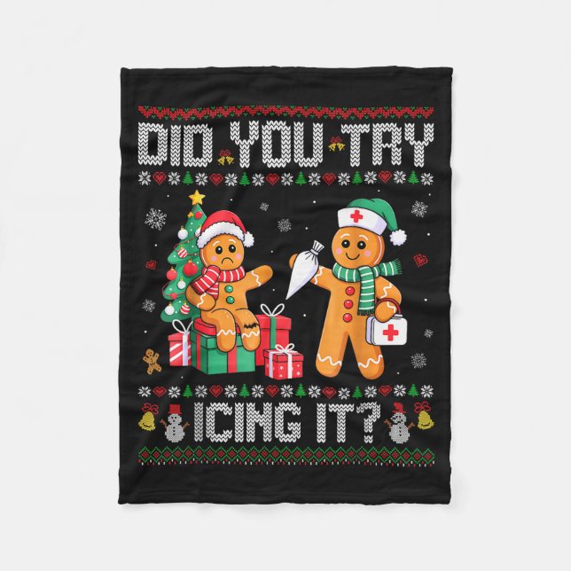 Couverture Polaire Funny Christmas Nurse Did You Try Icing It_ Ginger (Devant)