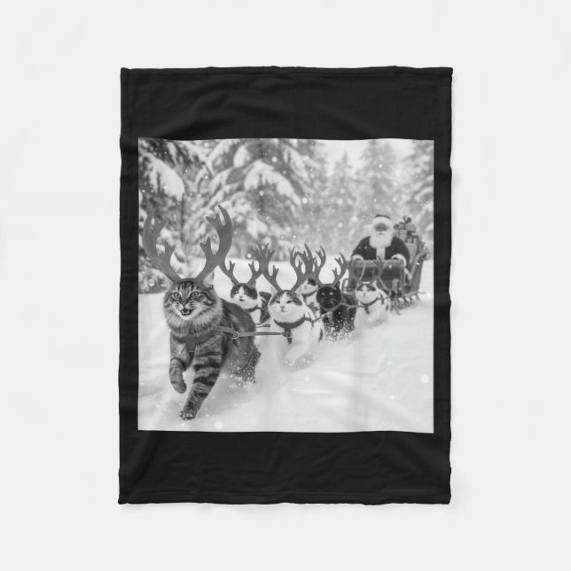 Couverture Polaire Funny Christmas Santa Sleigh Cats Reindeer Selfie  (Devant)