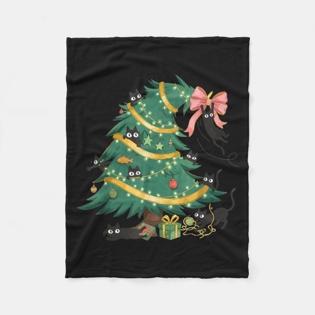 Couverture Polaire Funny Christmas Tree Cute Black Cat Matching Famil (Devant)